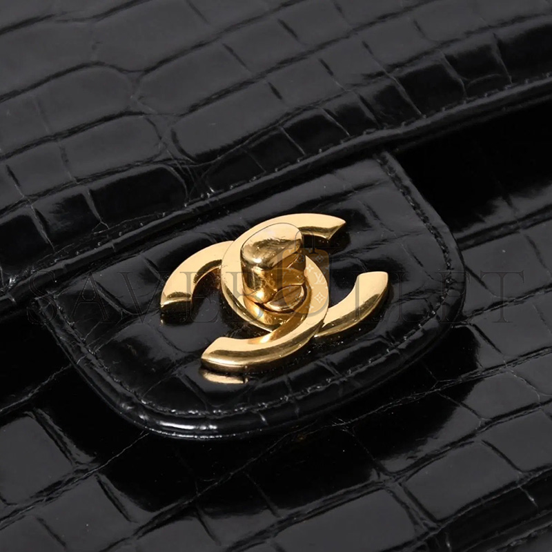 CHANEL MASTER CROCODILE MEDIUM DOUBLE FLAP BLACK (25*17*6cm)